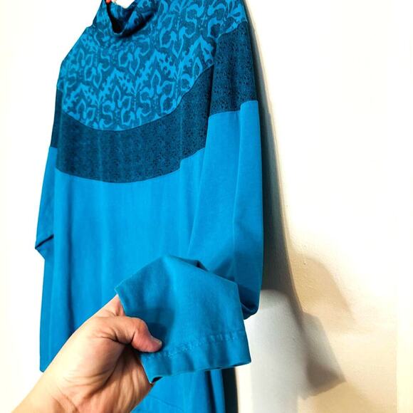 Vintage Pasta 80s Teal Blue Geometric Mock Neck Long Sleeve Shirt Size Large - Picture 5 of 7